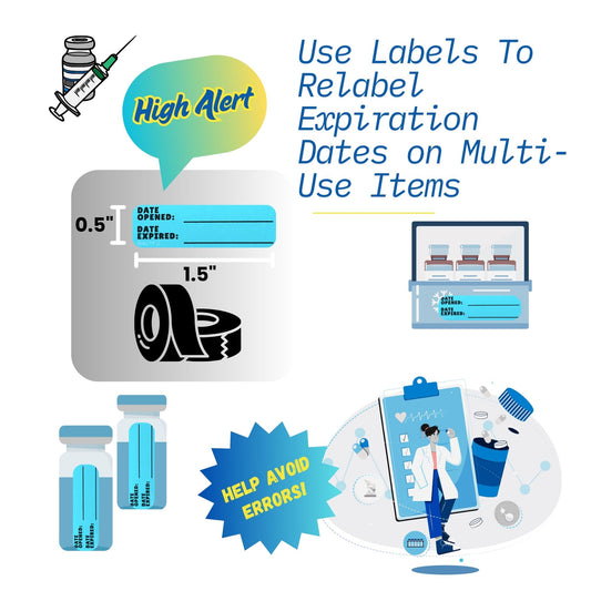 Date Opened Date Expired Labels, 1.5" x 0.5" (Blue, 500/roll)