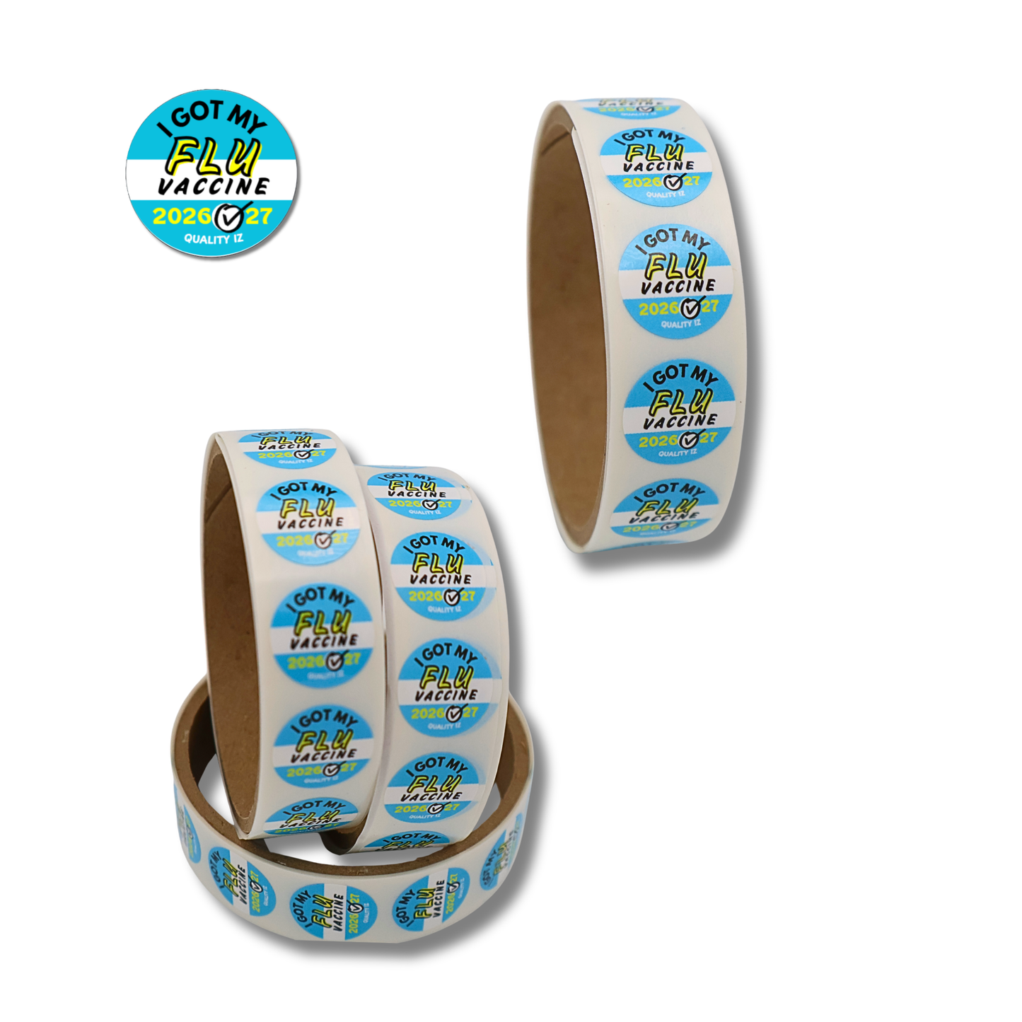 0.75" I Got My Flu Vaccine 2026-27 Stickers (100 Per Roll, Aqua Blue)
