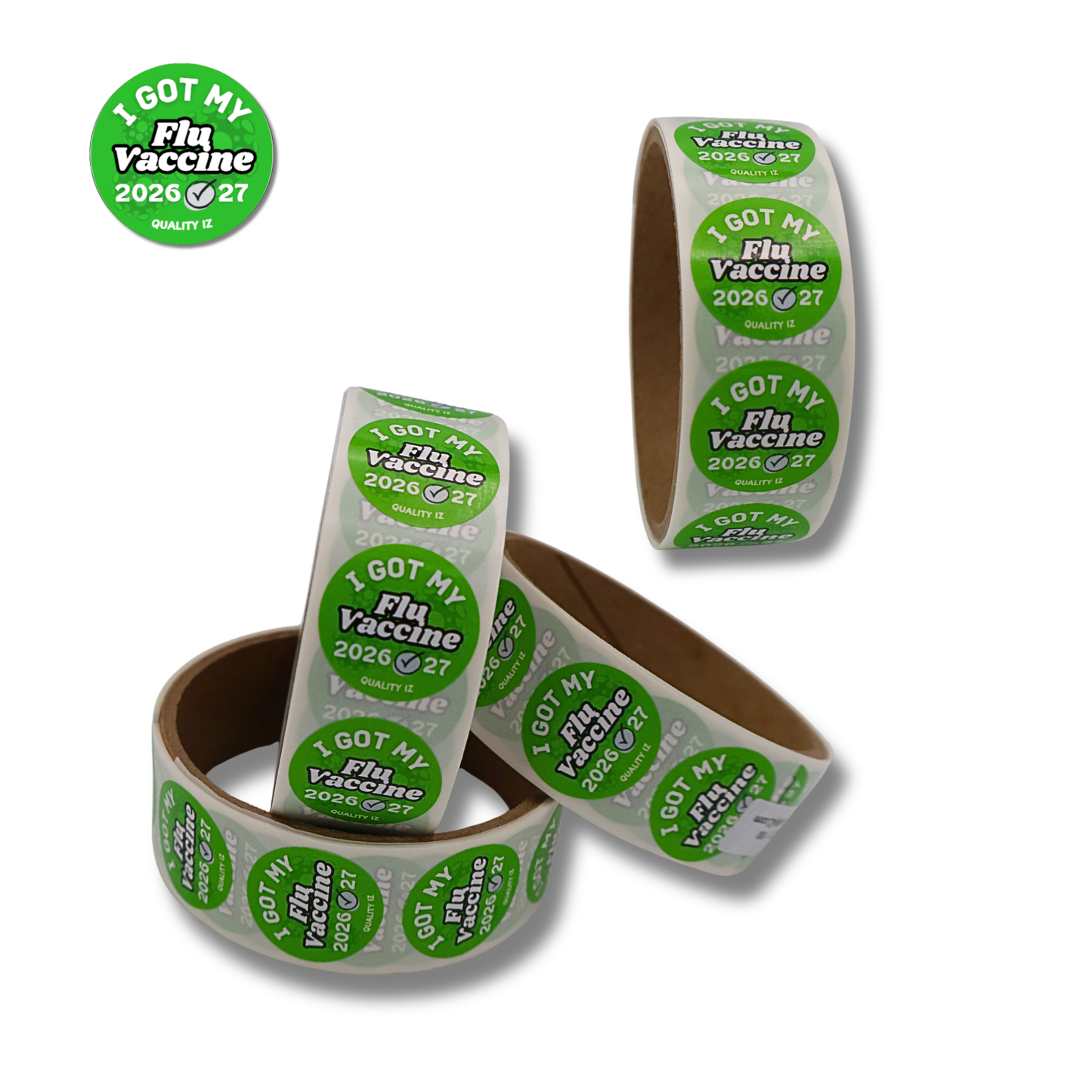 1" I Got My Flu Vaccine 2026-27 Stickers (100 Per Roll, Green)
