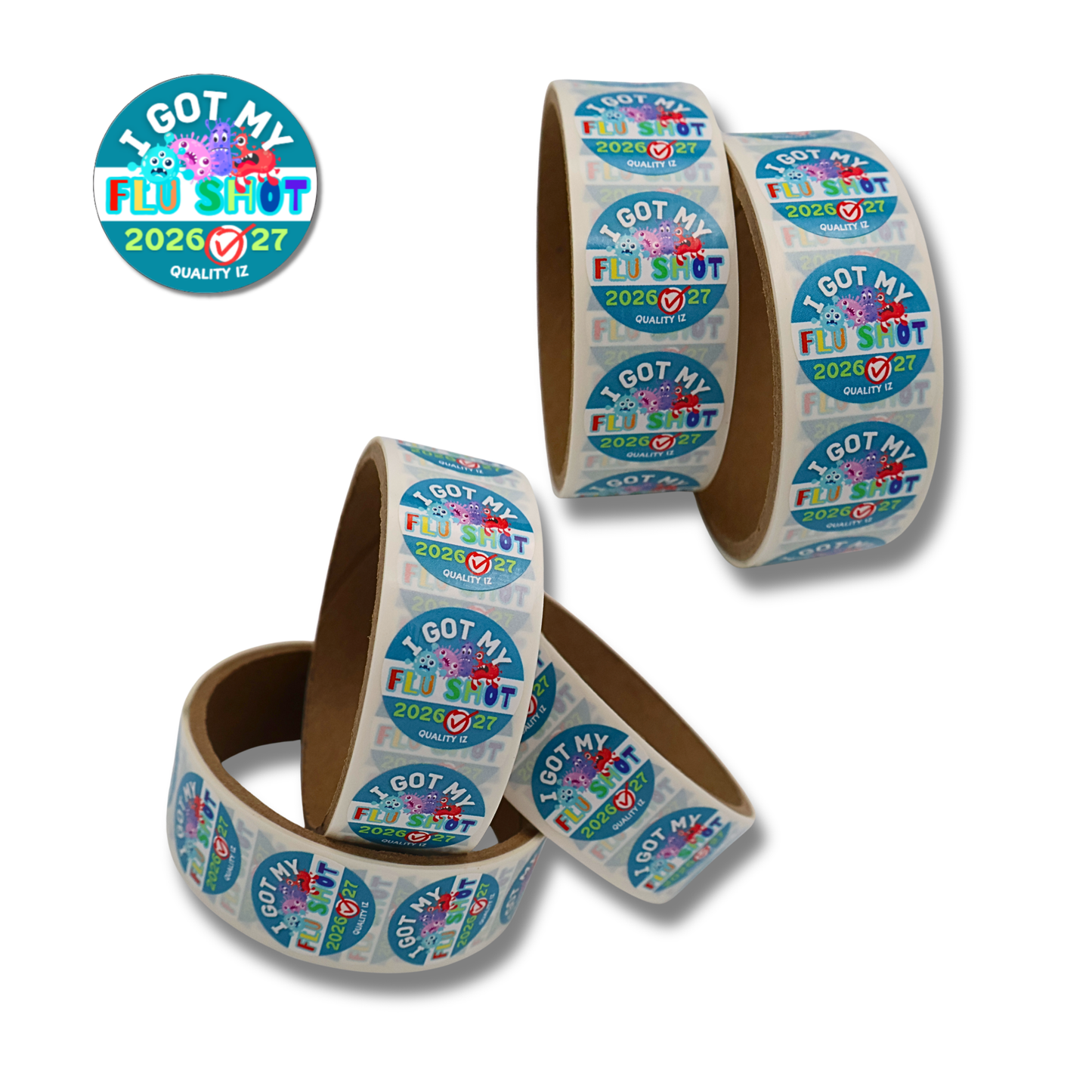 1" I Got My Flu Shot 2026-27 Stickers (100 Per Roll, Turquoise)