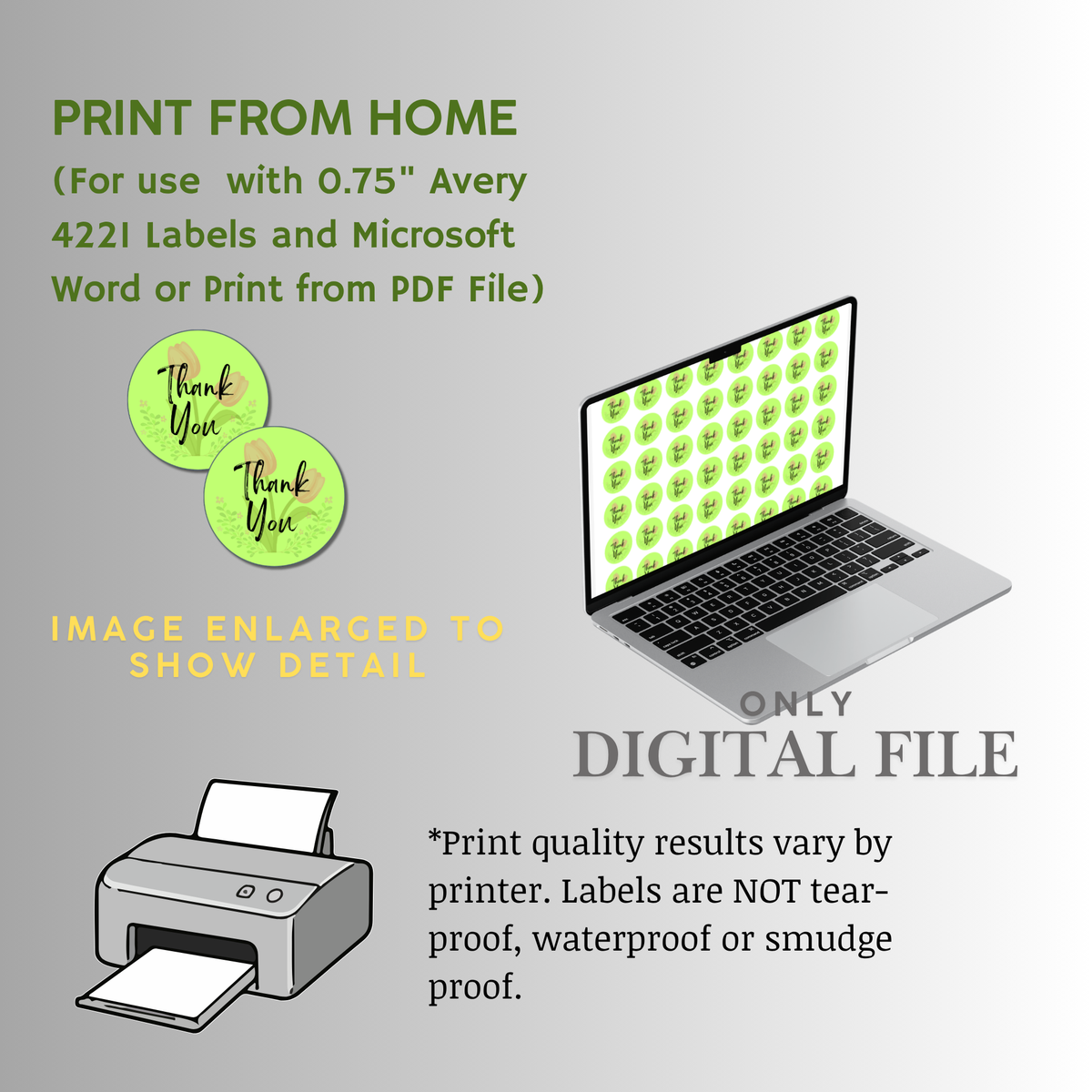 Digital File, Thank You, Green 0.75" Stickers Printable