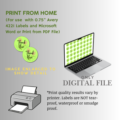 Digital File, Thank You, Green 0.75" Stickers Printable