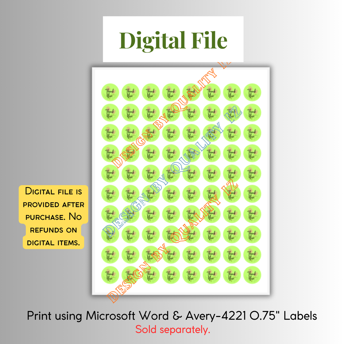 Digital File, Thank You, Green 0.75" Stickers Printable
