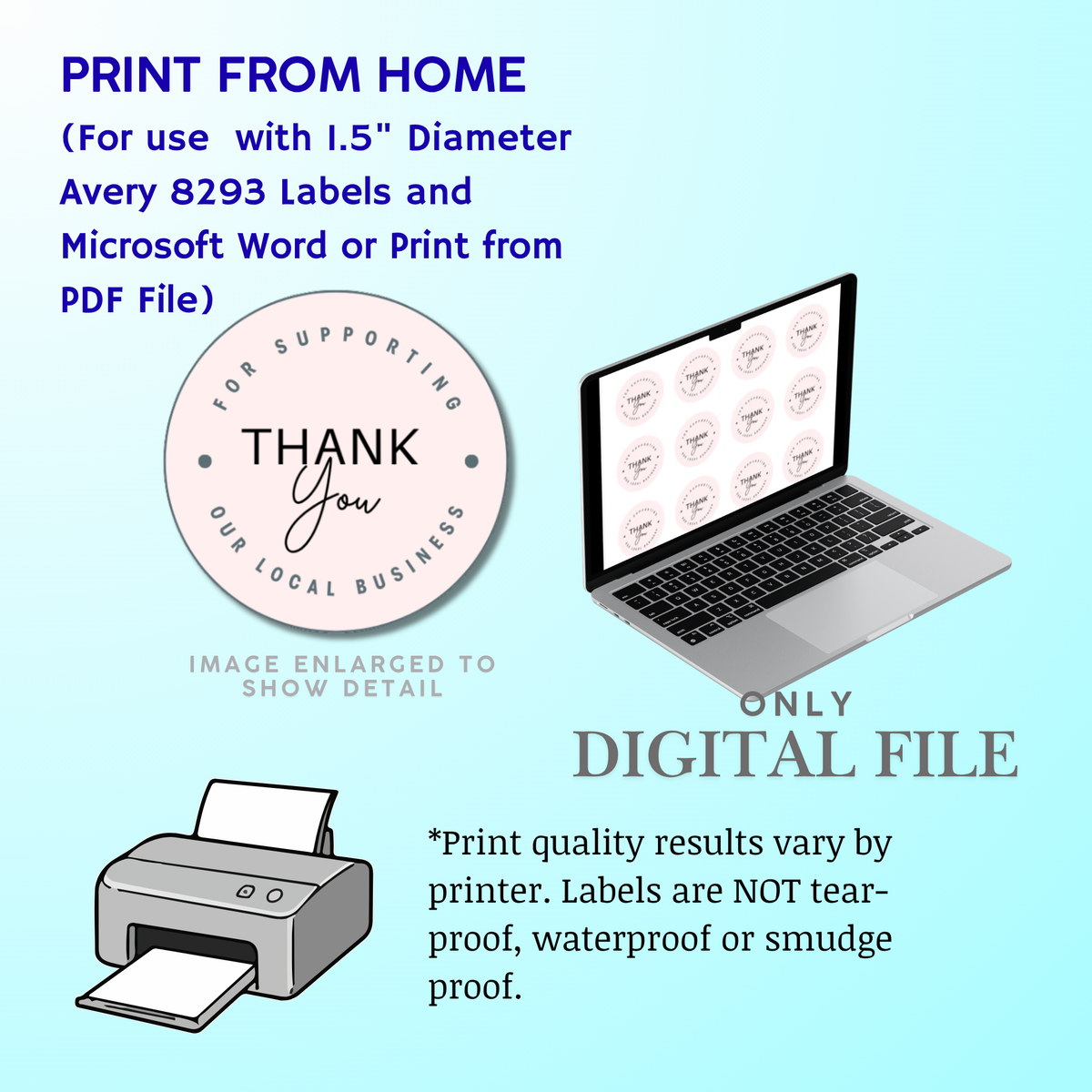 Digital File, Thank You For Supporting Our Local Business, Pink 1.5" Stickers Printable