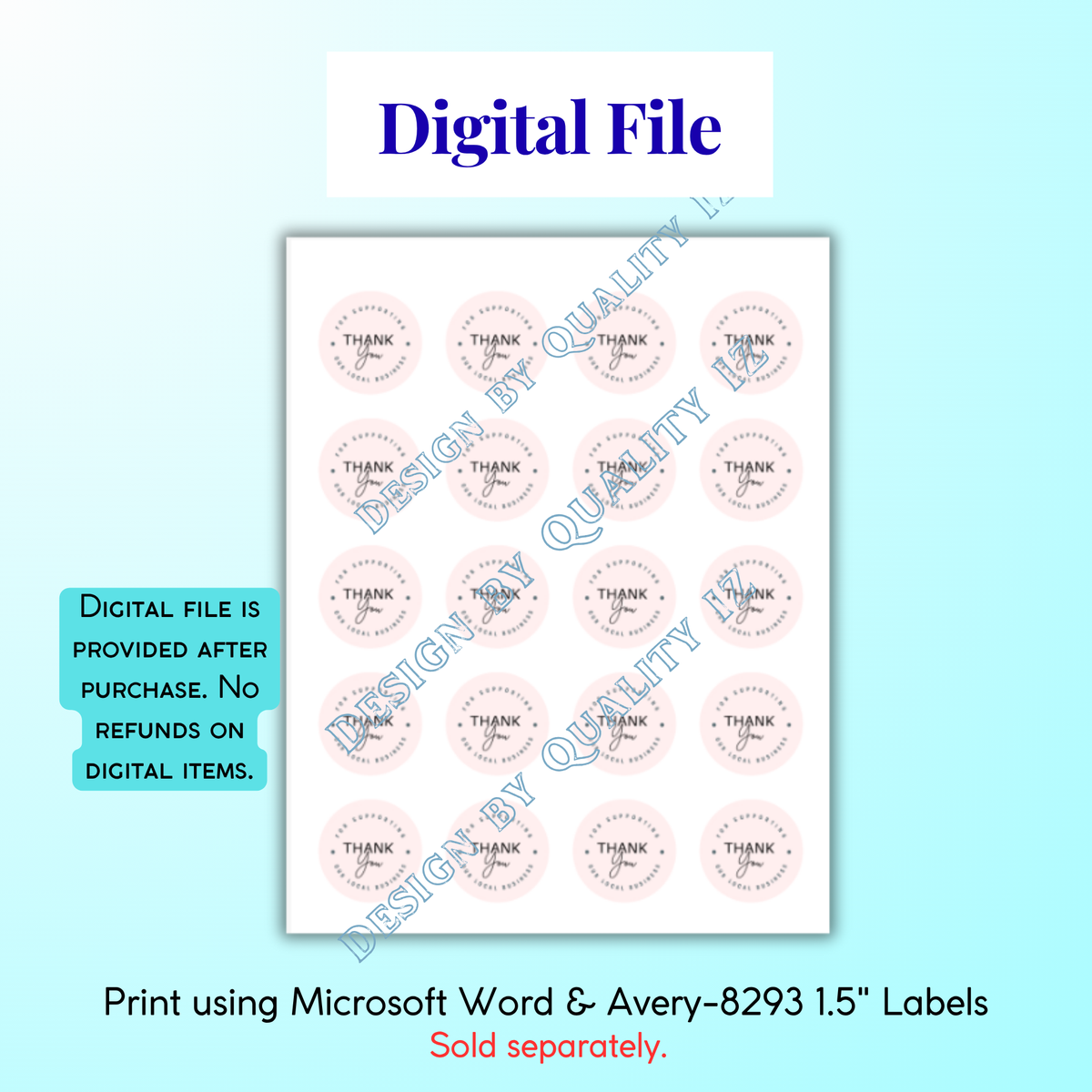 Digital File, Thank You For Supporting Our Local Business, Pink 1.5" Stickers Printable