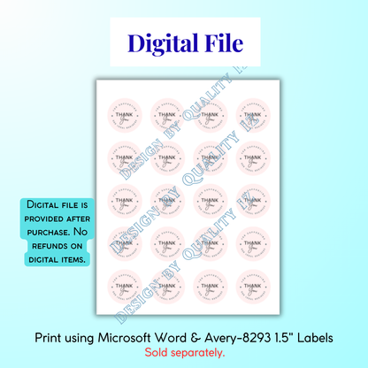 Digital File, Thank You For Supporting Our Local Business, Pink 1.5" Stickers Printable