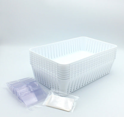 8 Storage Baskets 9.5" x 5.5" & 12 Label Holders With Cards, White