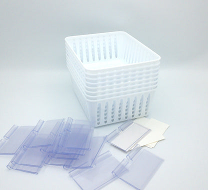 8 Storage Baskets 6.25" x 4.75" & 12 Label Holders With Cards, White