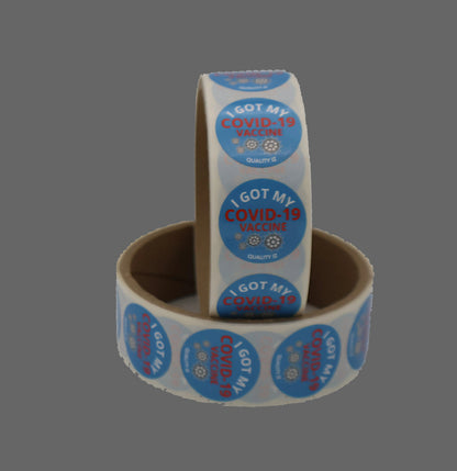 1", I Got My COVID-19 Vaccine, Stickers (Blue; 100 Per Roll)