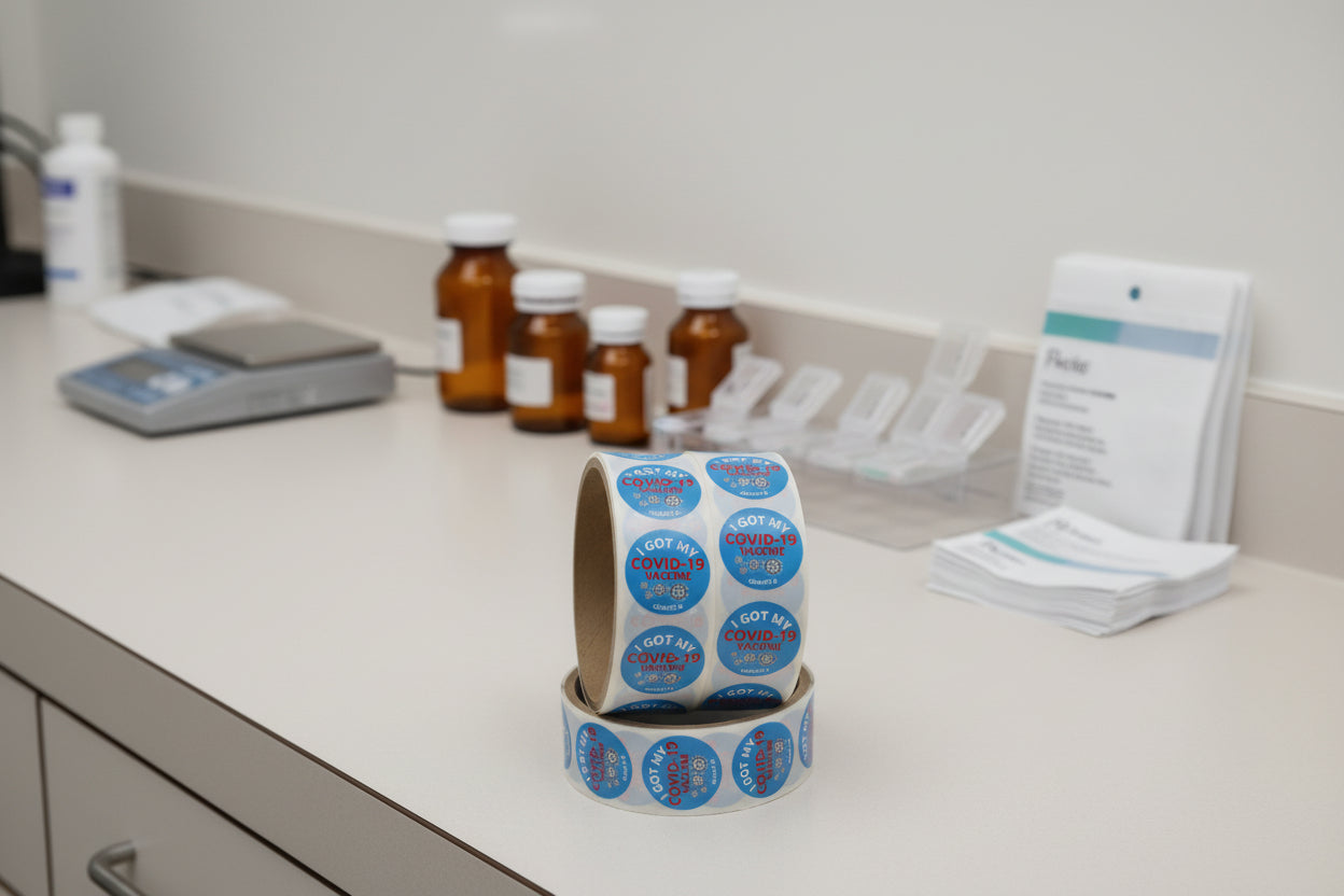 1", I Got My COVID-19 Vaccine, Stickers (Blue; 100 Per Roll)