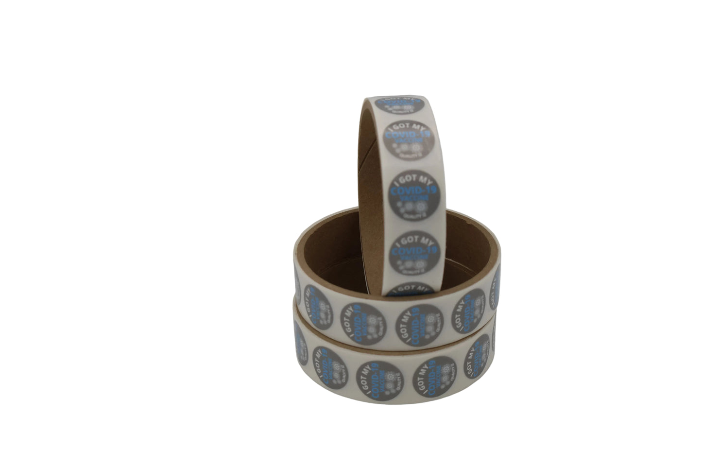0.75", I Got My COVID-19 Vaccine, Stickers (Grey; 100 Per Roll)