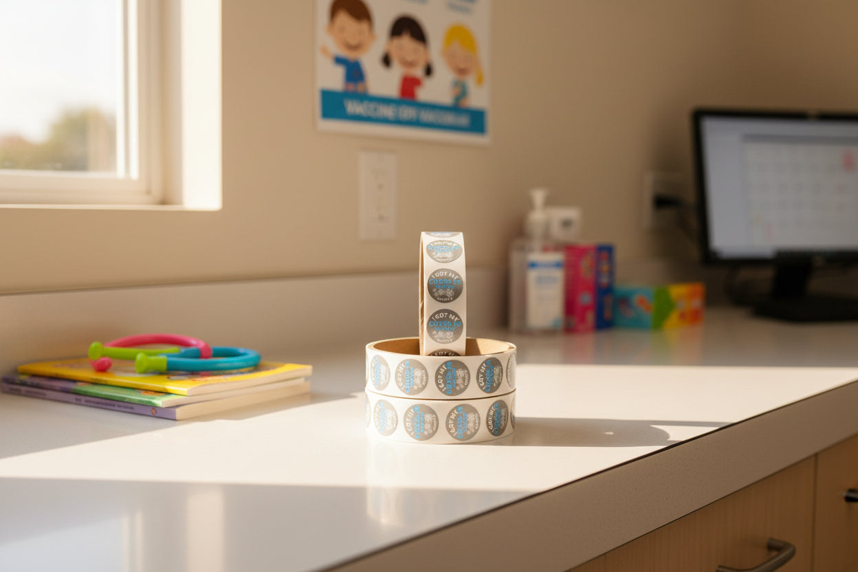 0.75", I Got My COVID-19 Vaccine, Stickers (Grey; 100 Per Roll)