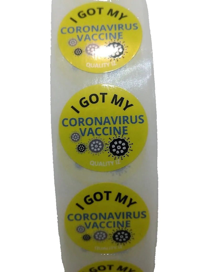 1", I Got My Coronavirus Vaccine, Stickers (Yellow; 100 Per Roll)