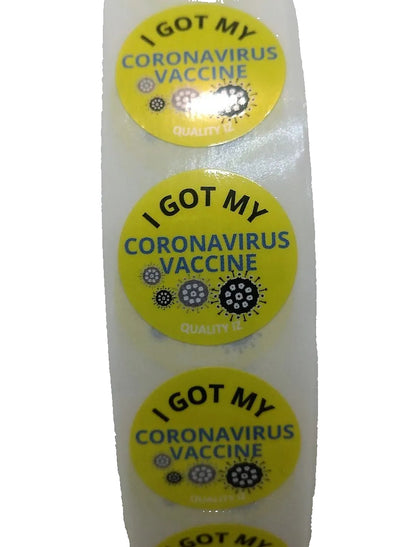 1", I Got My Coronavirus Vaccine, Stickers (Yellow; 100 Per Roll)