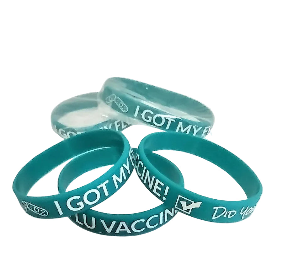 I Got My Flu Vaccine! Did You?, Printed Silicone Wristbands (Teal, 5-Pk Standard)