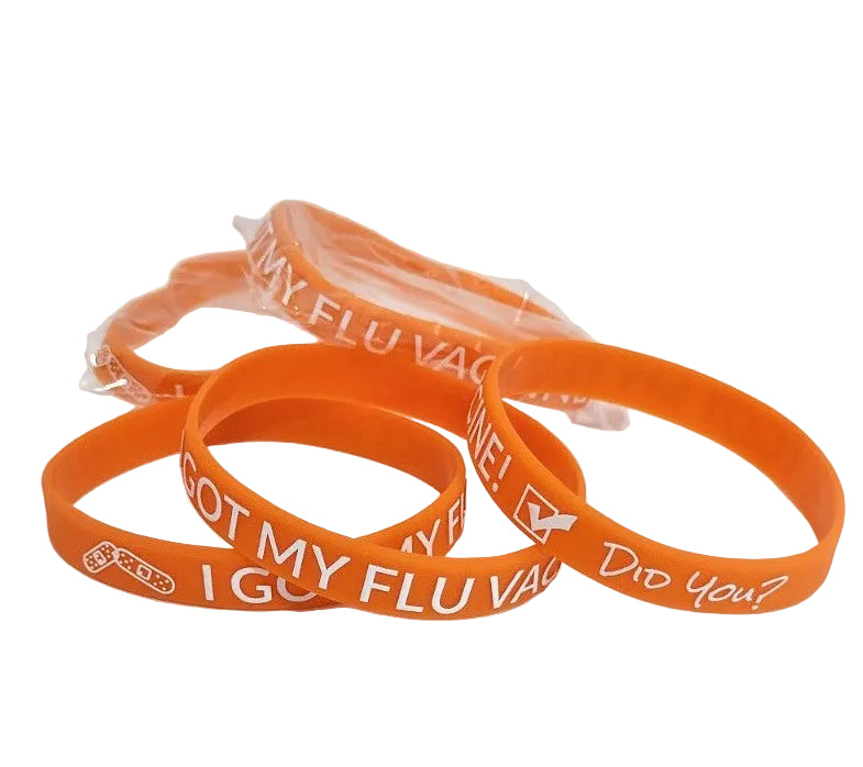 I Got My Flu Vaccine! Did You?, Printed Silicone Wristbands (Orange, 5-Pk Standard or XL)