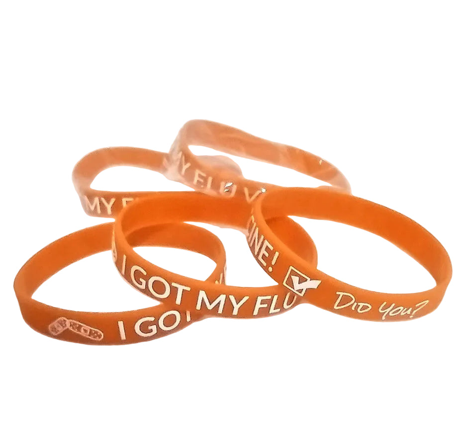 I Got My Flu Vaccine! Did You?, Printed Silicone Wristbands (Orange, 5-Pk Standard or XL)