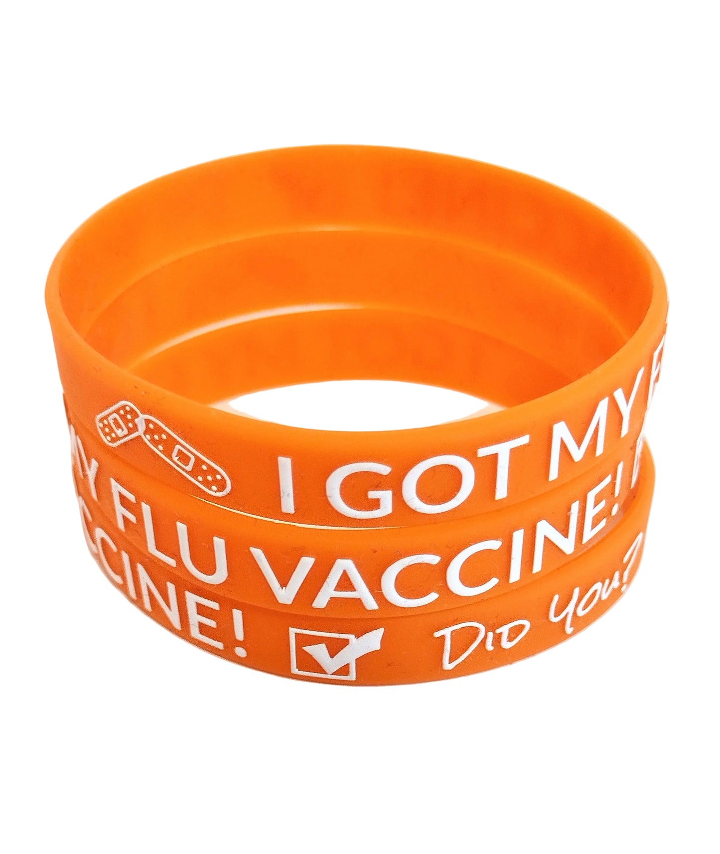I Got My Flu Vaccine! Did You?, Printed Silicone Wristbands (Orange, 5-Pk Standard or XL)