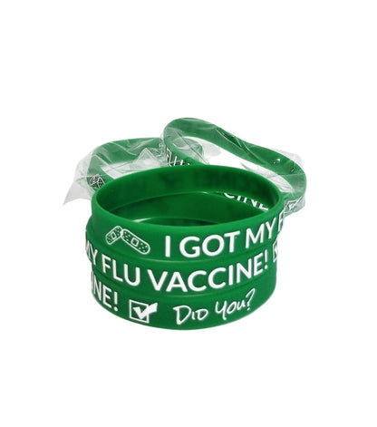 I Got My Flu Vaccine! Did You?, Printed Silicone Wristbands (Green, 5-Pk Standard or XL)