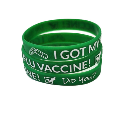 I Got My Flu Vaccine! Did You?, Printed Silicone Wristbands (Green, 5-Pk Standard or XL)