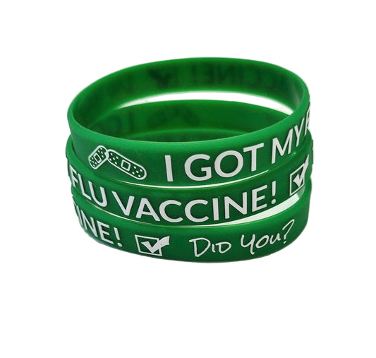 I Got My Flu Vaccine! Did You?, Printed Silicone Wristbands (Green, 5-Pk Standard or XL)