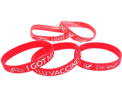 I Got My Flu Vaccine! Did You?, Printed Silicone Wristbands (Red, 5-Pk Standard or XL)