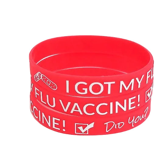 I Got My Flu Vaccine! Did You?, Printed Silicone Wristbands (Red, 5-Pk Standard or XL)