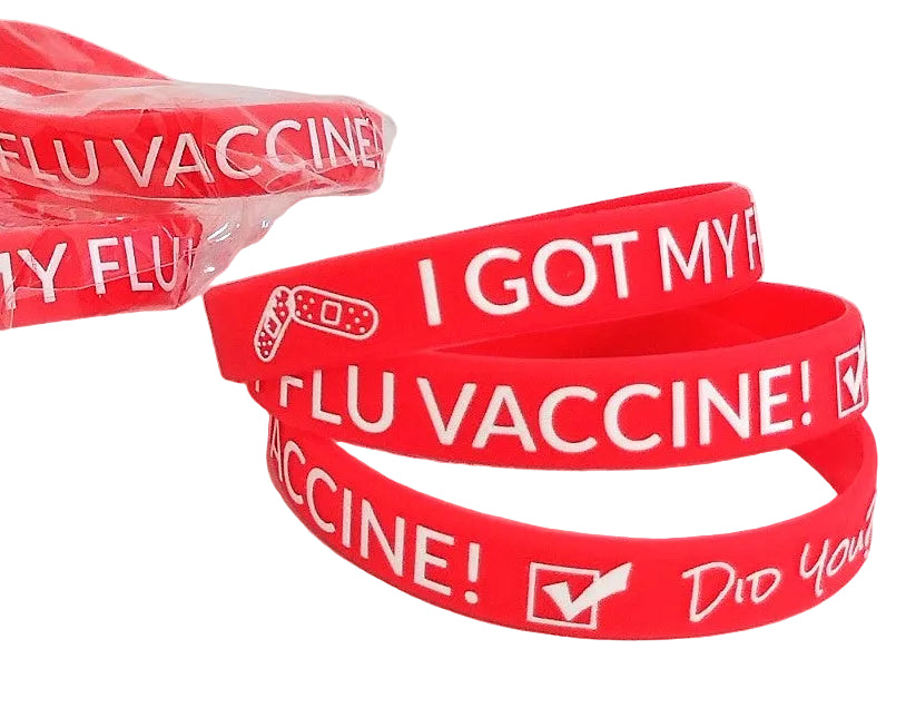 I Got My Flu Vaccine! Did You?, Printed Silicone Wristbands (Red, 5-Pk Standard or XL)