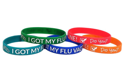 I Got My Flu Vaccine! Did You?, Printed Silicone Wristbands (Assorted, 5-Pk Standard)