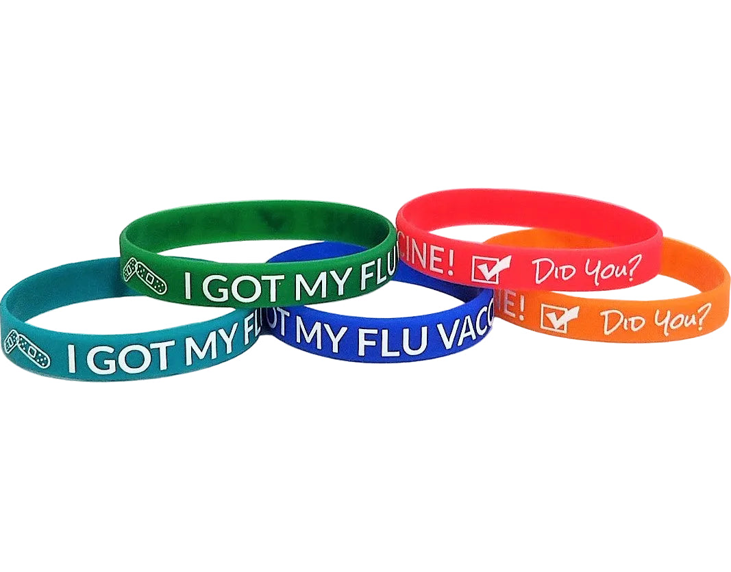 I Got My Flu Vaccine! Did You?, Printed Silicone Wristbands (Assorted, 5-Pk Standard)