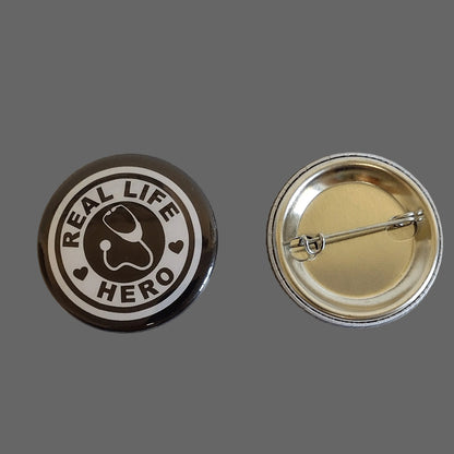 Real Life Hero, Black Pin-Buttons, 1.5" (10-Pk)