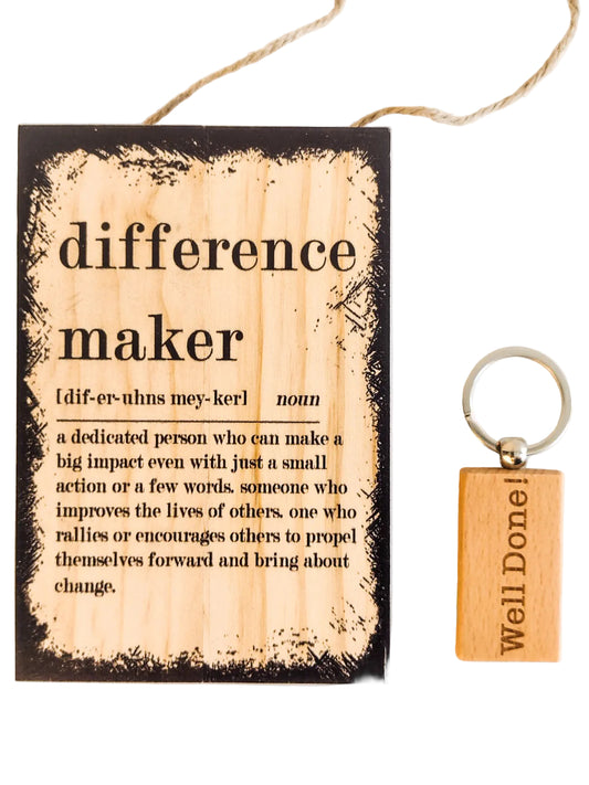 Difference Maker, Wood Art & Keychain Bundle