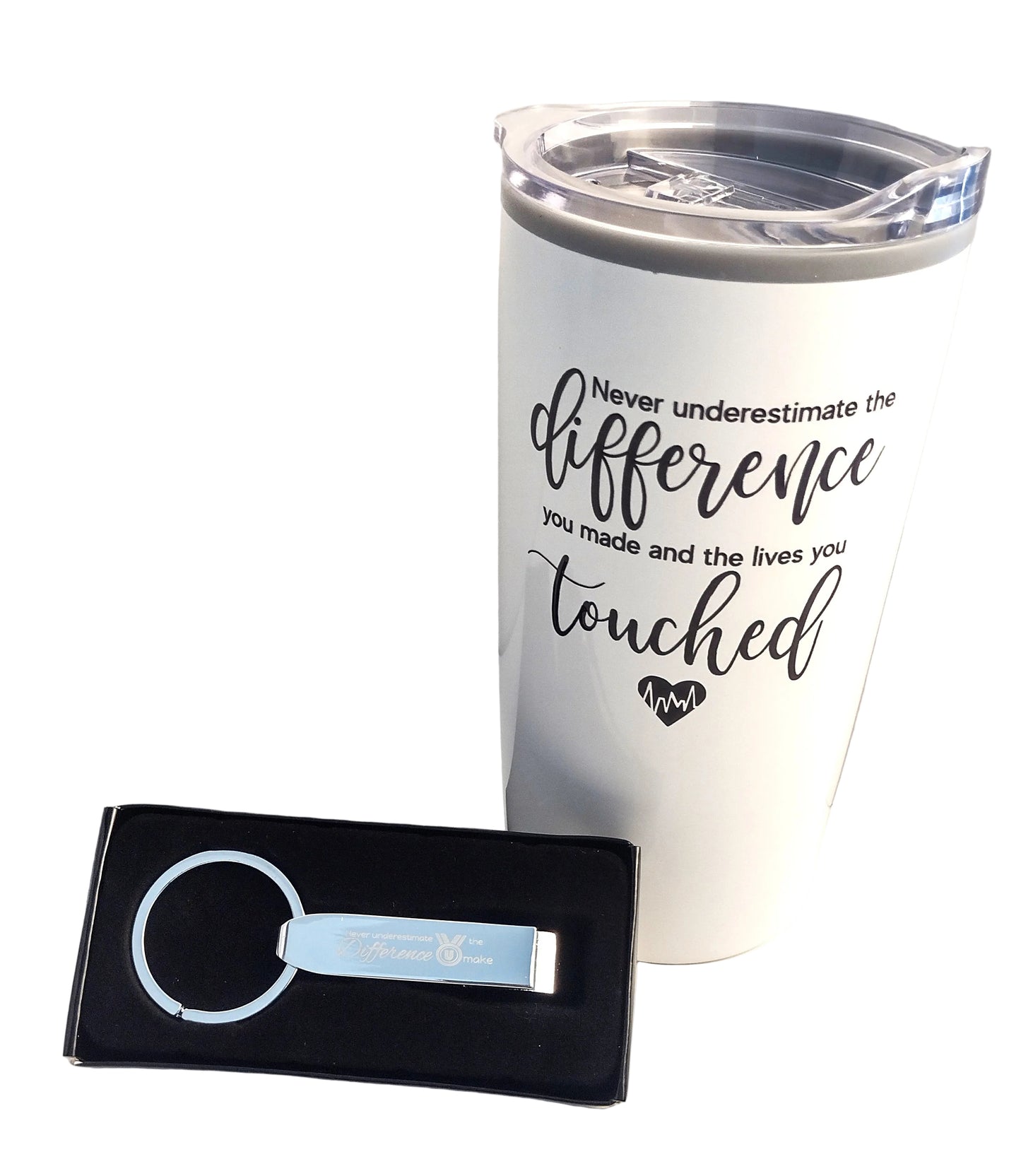 Never Underestimate The Difference You Made Tumbler & Matching Chrome Keychain Opener Gift-Set