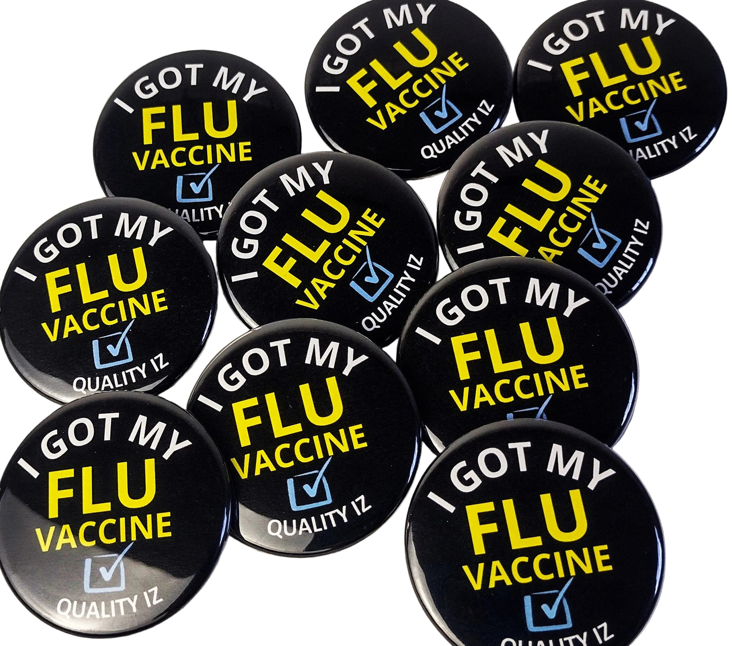 I Got My Flu Vaccine", Black 1-3/4" Pin-Back Buttons (10-Pk)