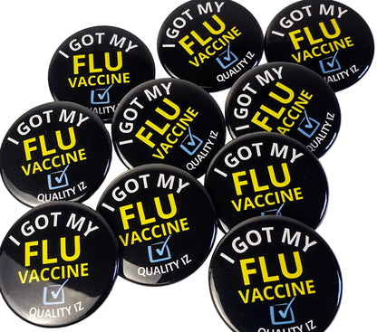 I Got My Flu Vaccine", Black 1-3/4" Pin-Back Buttons (10-Pk)