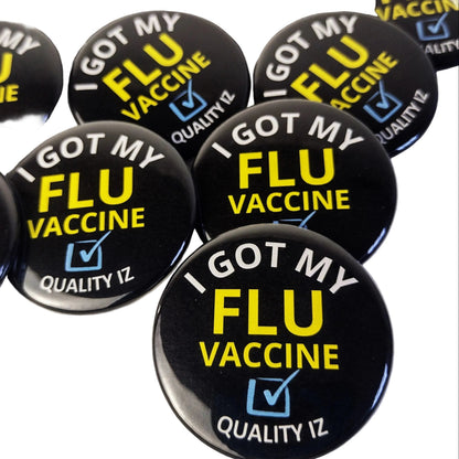 I Got My Flu Vaccine", Black 1-3/4" Pin-Back Buttons (10-Pk)