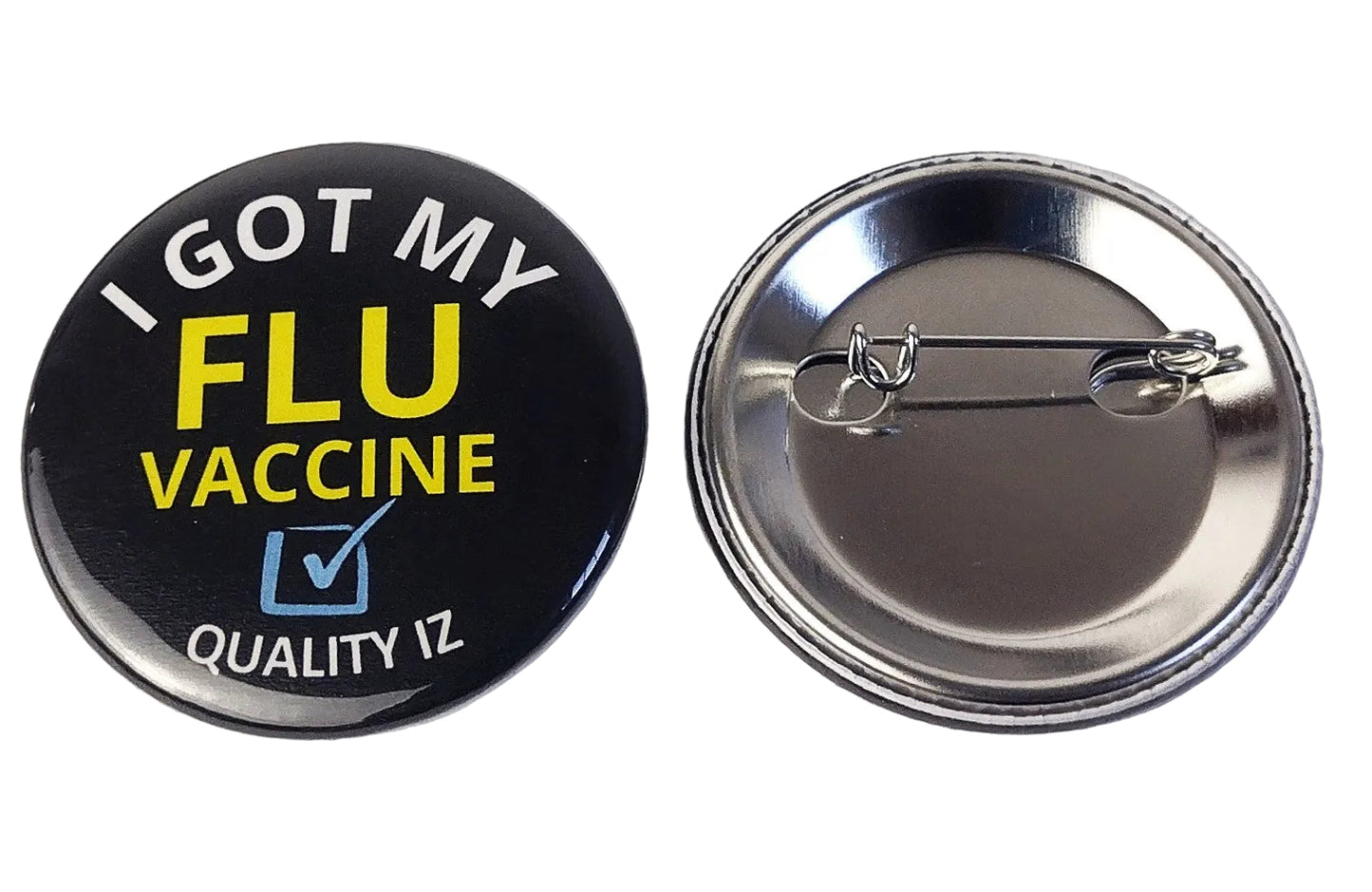 I Got My Flu Vaccine", Black 1-3/4" Pin-Back Buttons (10-Pk)