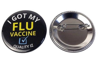 I Got My Flu Vaccine", Black 1-3/4" Pin-Back Buttons (10-Pk)
