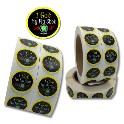 I Got My Flu Shot Did U?, 1" Black Stickers (100/Roll)