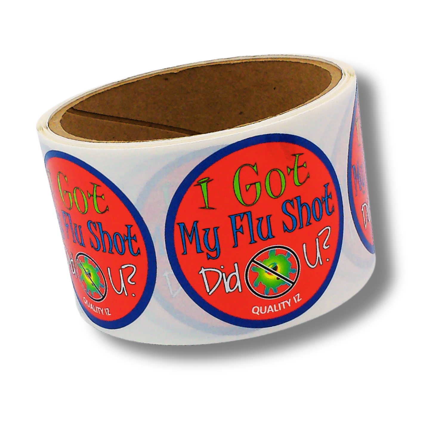 I Got My Flu Shot Did U?, 2" Red Stickers (100/roll)