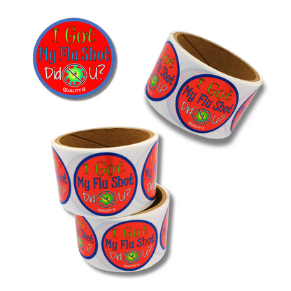 I Got My Flu Shot Did U?, 2" Red Stickers (100/roll)