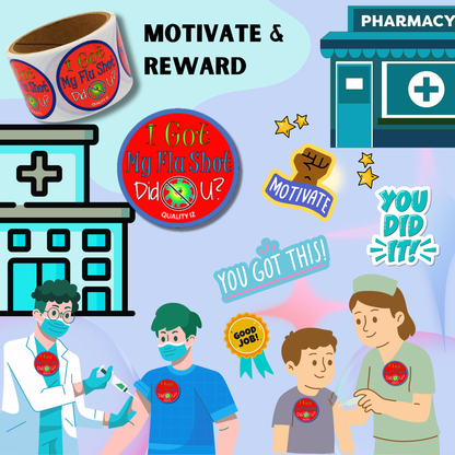 I Got My Flu Shot Did U?, 2" Red Stickers (100/roll)