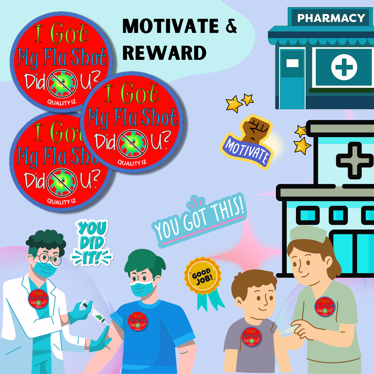 I Got My Flu Shot Did U?, 2" Red Stickers (50-PK)