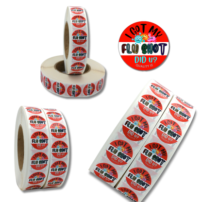 I Got My Flu Shot Did U?, 1" Red Colorful Stickers (100 Per Roll)