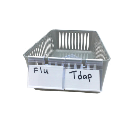 8 Storage Baskets 9.5" x 5.5" & 12 Label Holders With Cards, Grey & White