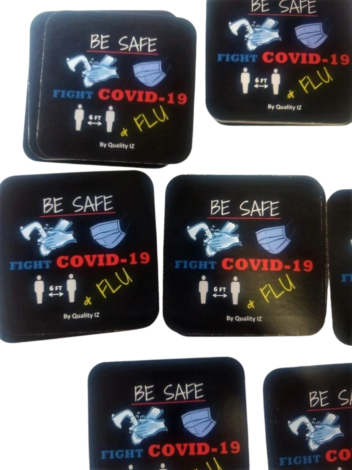 Be Safe Fight COVID-19 & Flu, 2x2" Square Stickers (50-Pk)