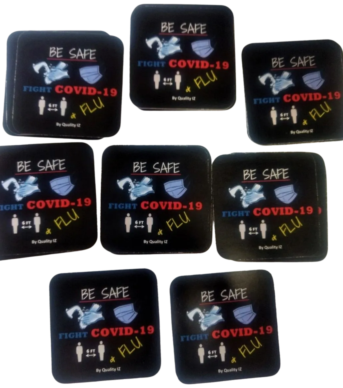 Be Safe Fight COVID-19 & Flu, 2x2" Square Stickers (50-Pk)