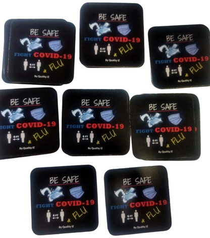 Be Safe Fight COVID-19 & Flu, 2x2" Square Stickers (50-Pk)