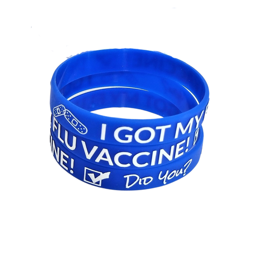 I Got My Flu Vaccine! Did You?, Printed Silicone Wristbands (Blue, 5-Pk Standard)