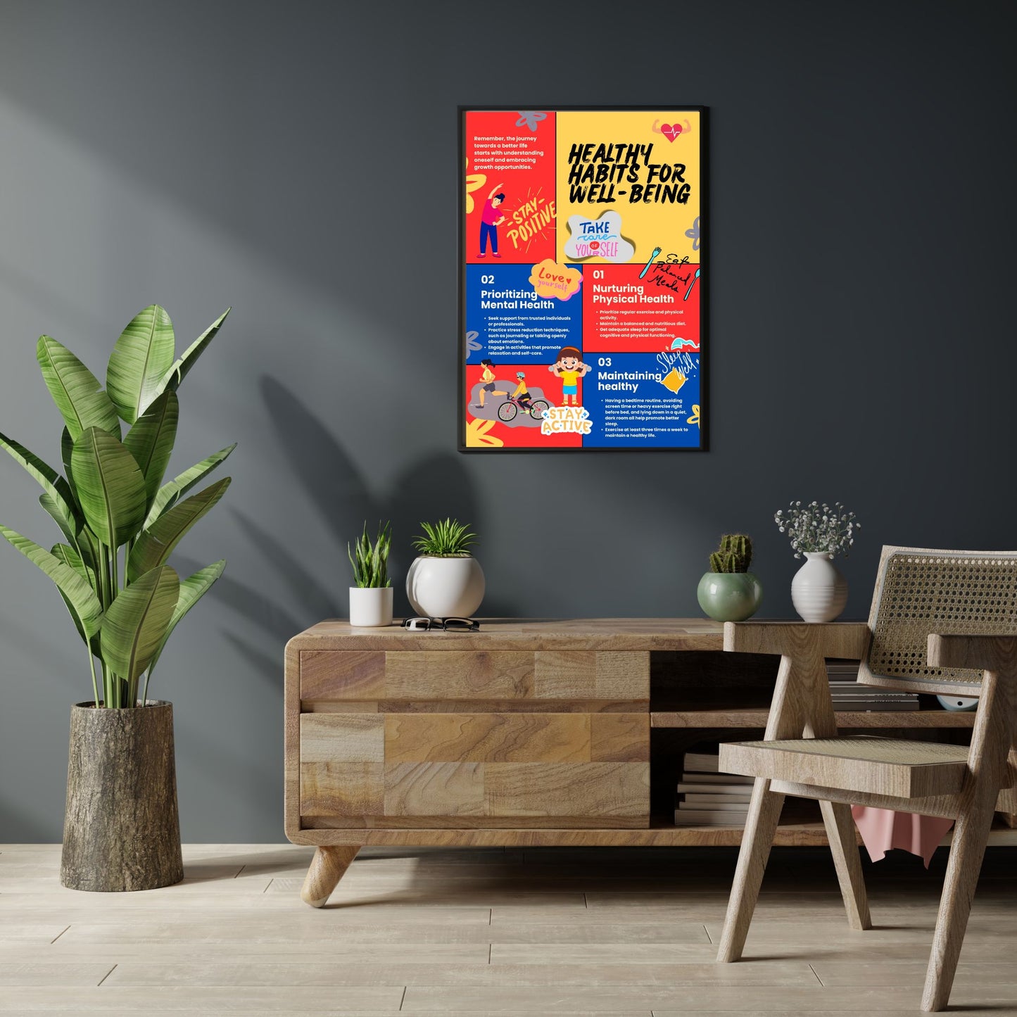 Digital File, 8x11", 18x24" Healthy Habits Animated Poster, PDF Digital Print